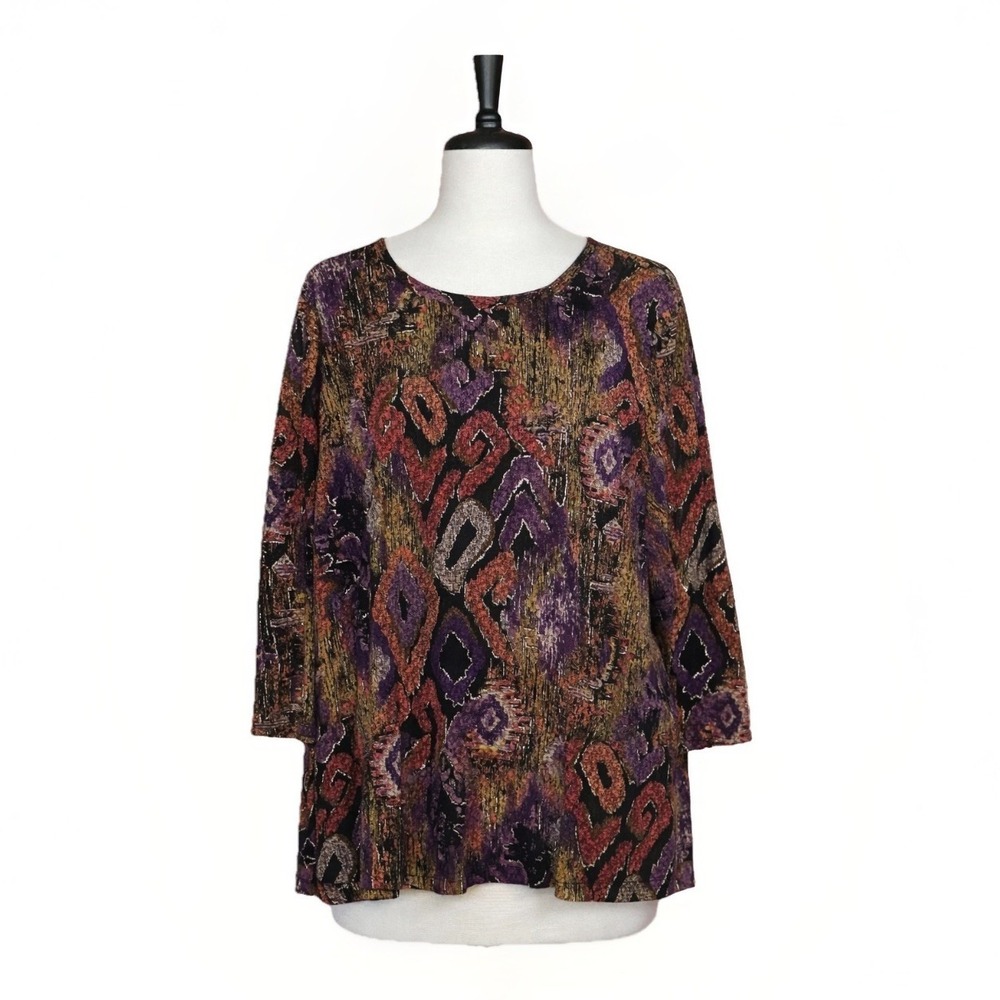Peter‎ Nygard Abstract Tapestry Top Womens XL 1X Oversized Art To Wear 90s Artsy